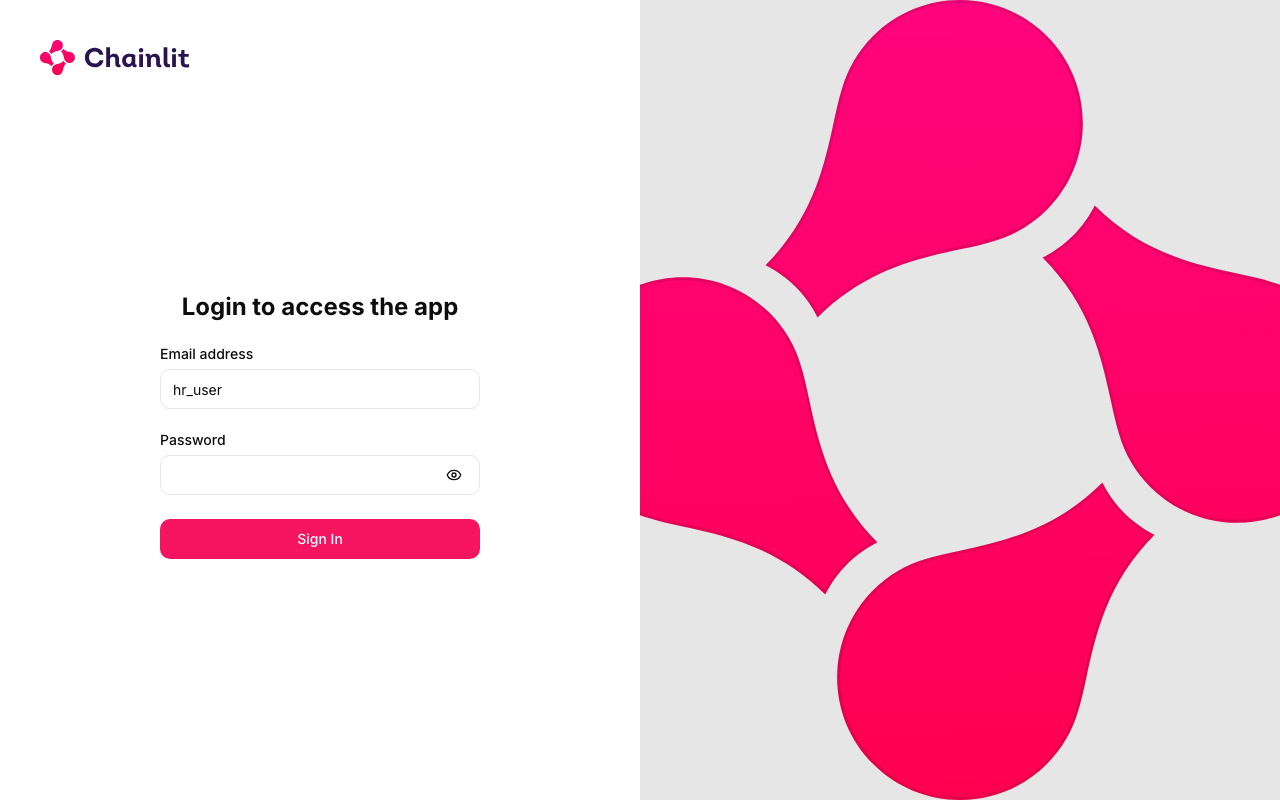 The askgraph login page with hr_user typed in the first field